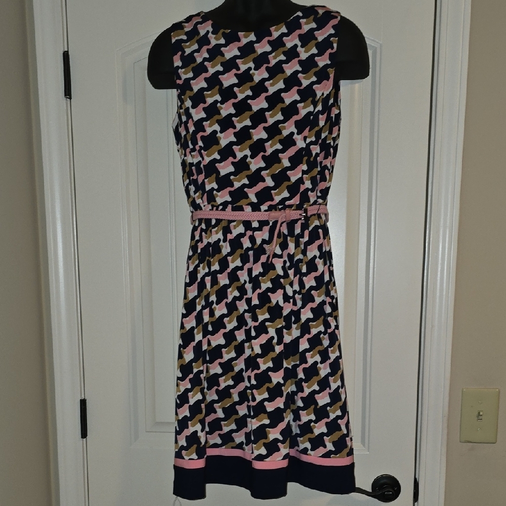 Patterned Sleeveless Dress - Pink, Black, Cream